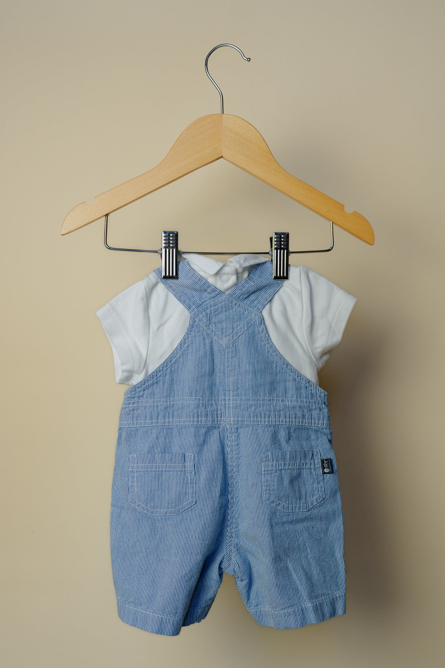 JoJo Maman Bébé Blue Striped Sailor Dungarees Set, 0-3 Months