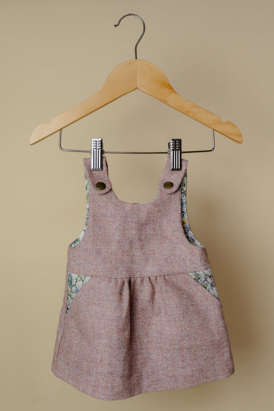 Sullee Pink Tweed Handmade Wool Dress, 0-3 Months