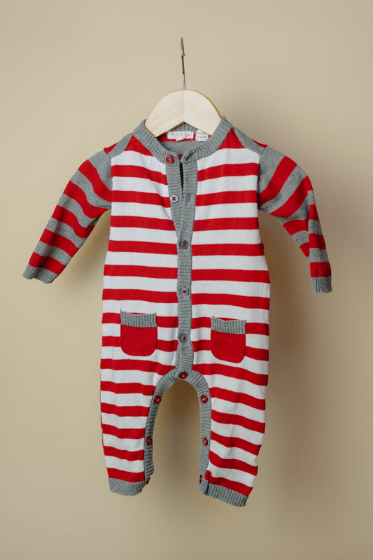 Plum Red/White Striped Onesie, 6-12 Months