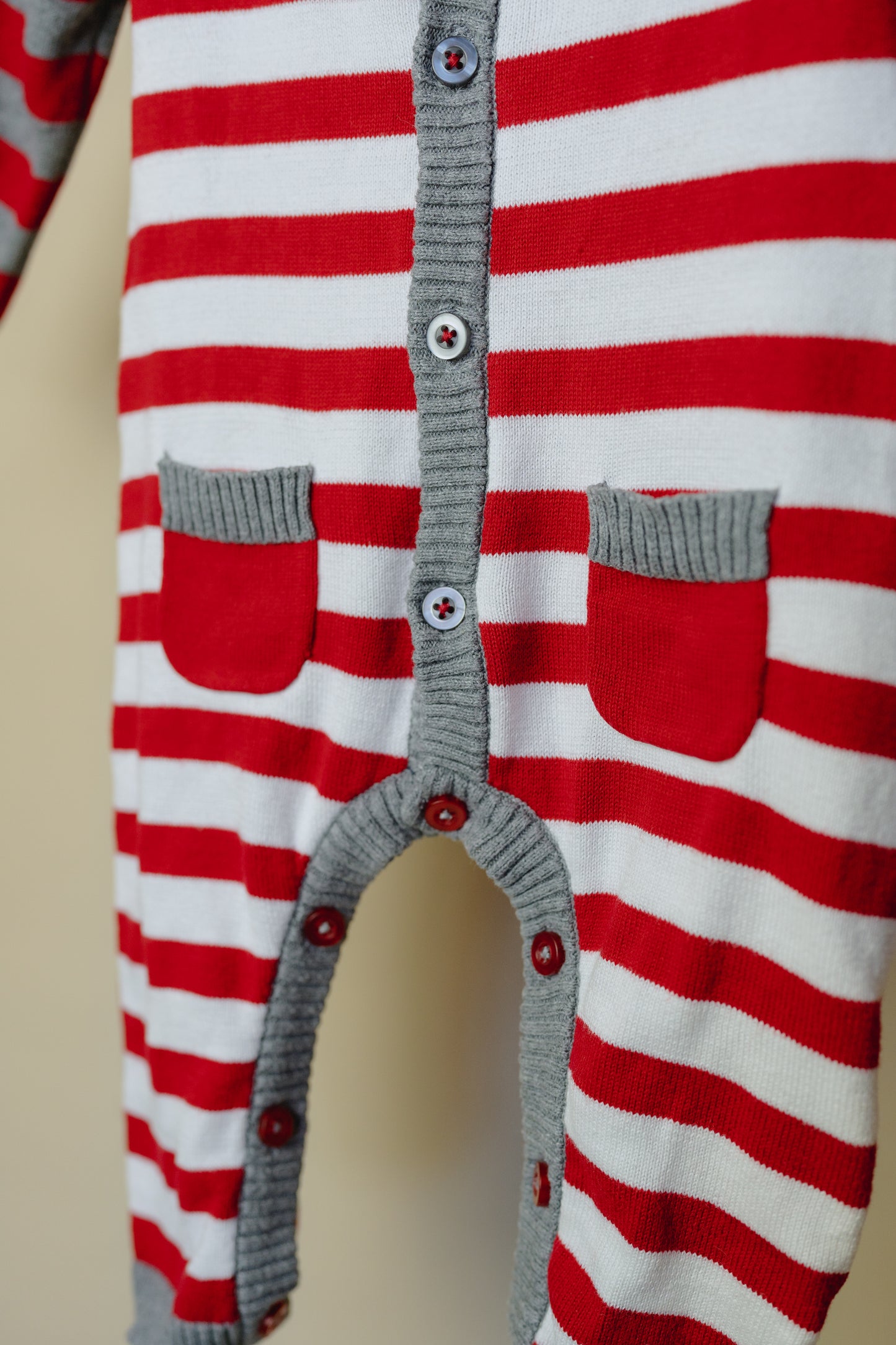 Plum Red/White Striped Onesie, 6-12 Months