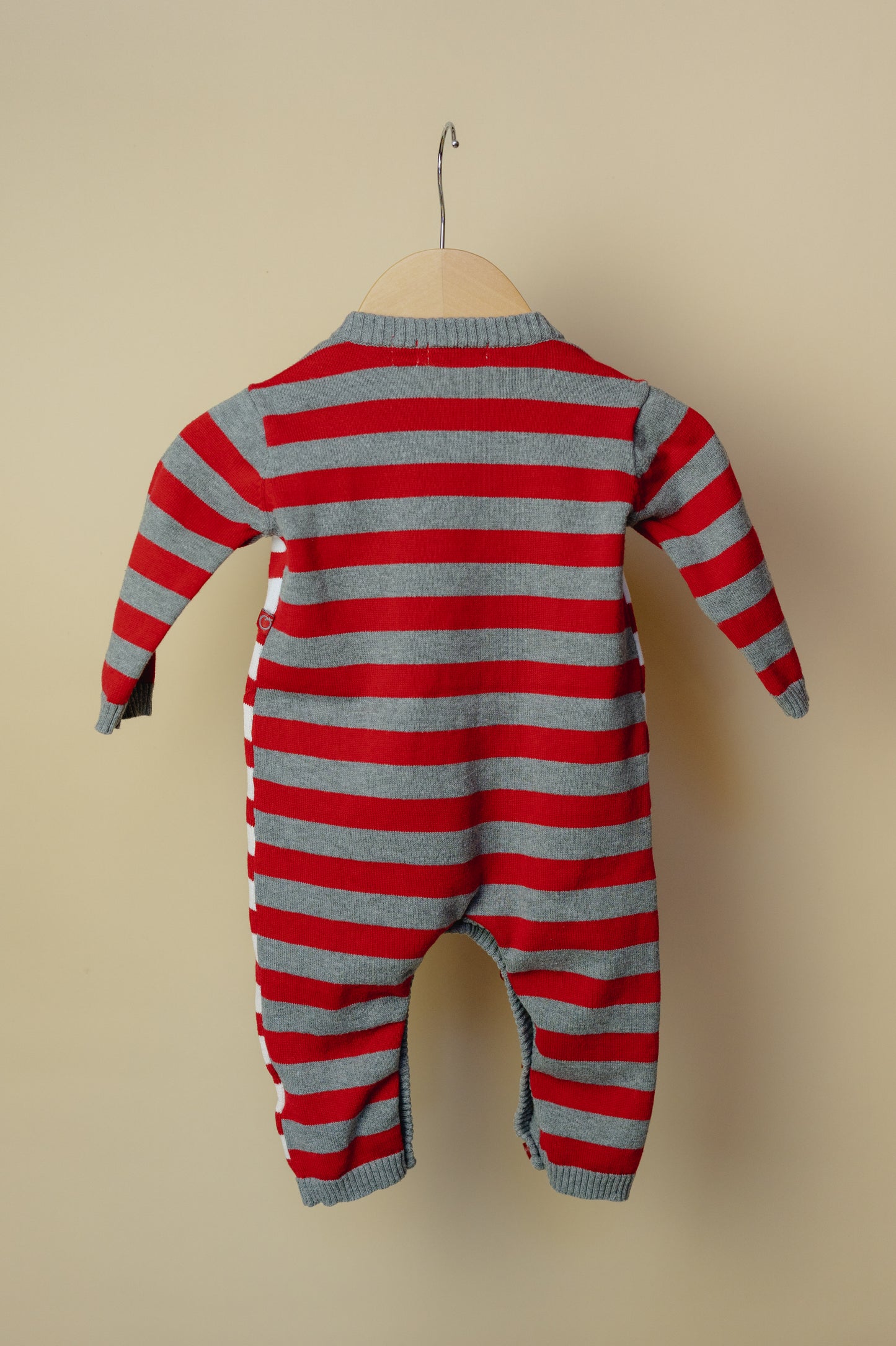 Plum Red/White Striped Onesie, 6-12 Months