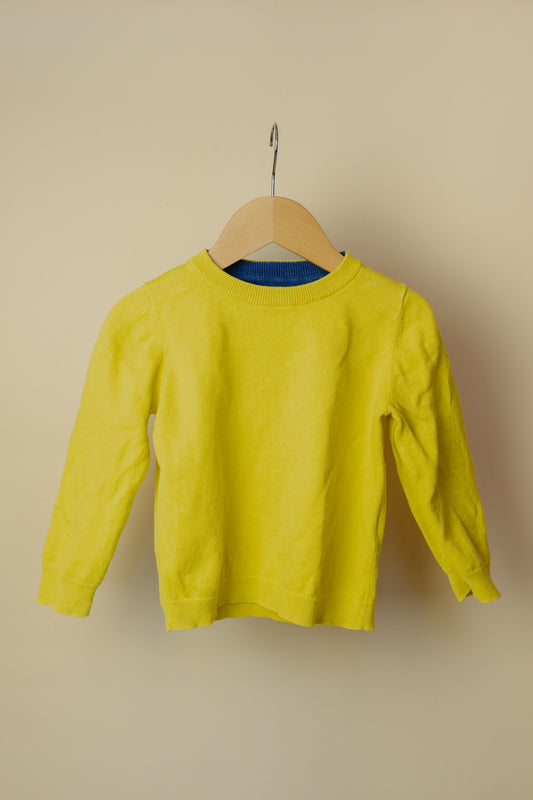 Boden Yellow Jumper with Striped Elbow Patches, 3-4 Years