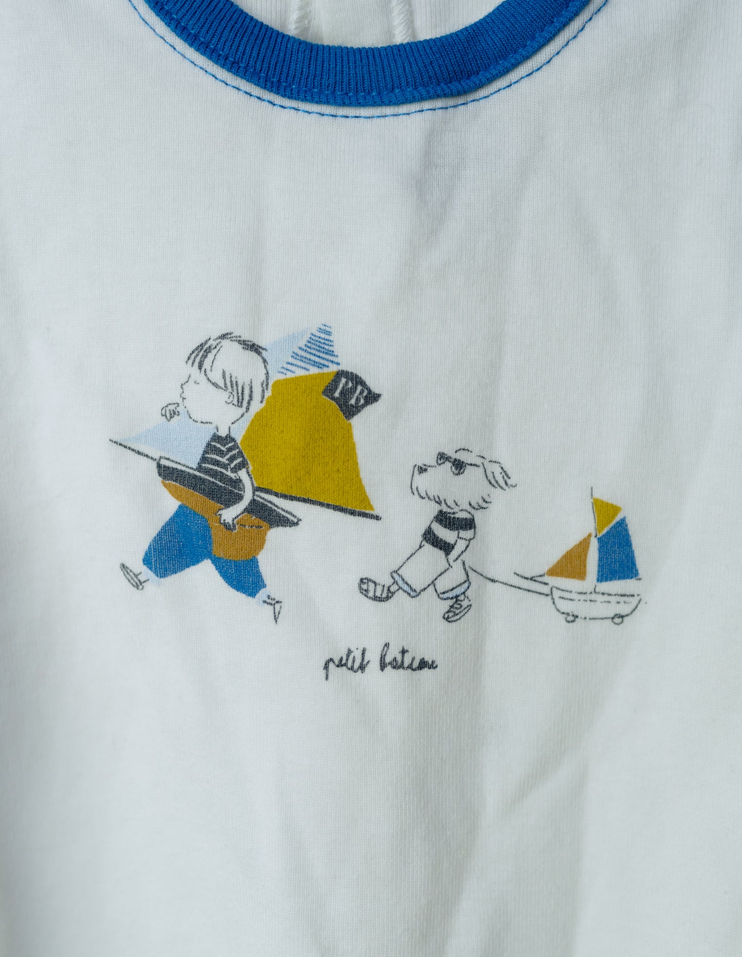 Petit Bateau White/Blue T-Shirt, 6 Months