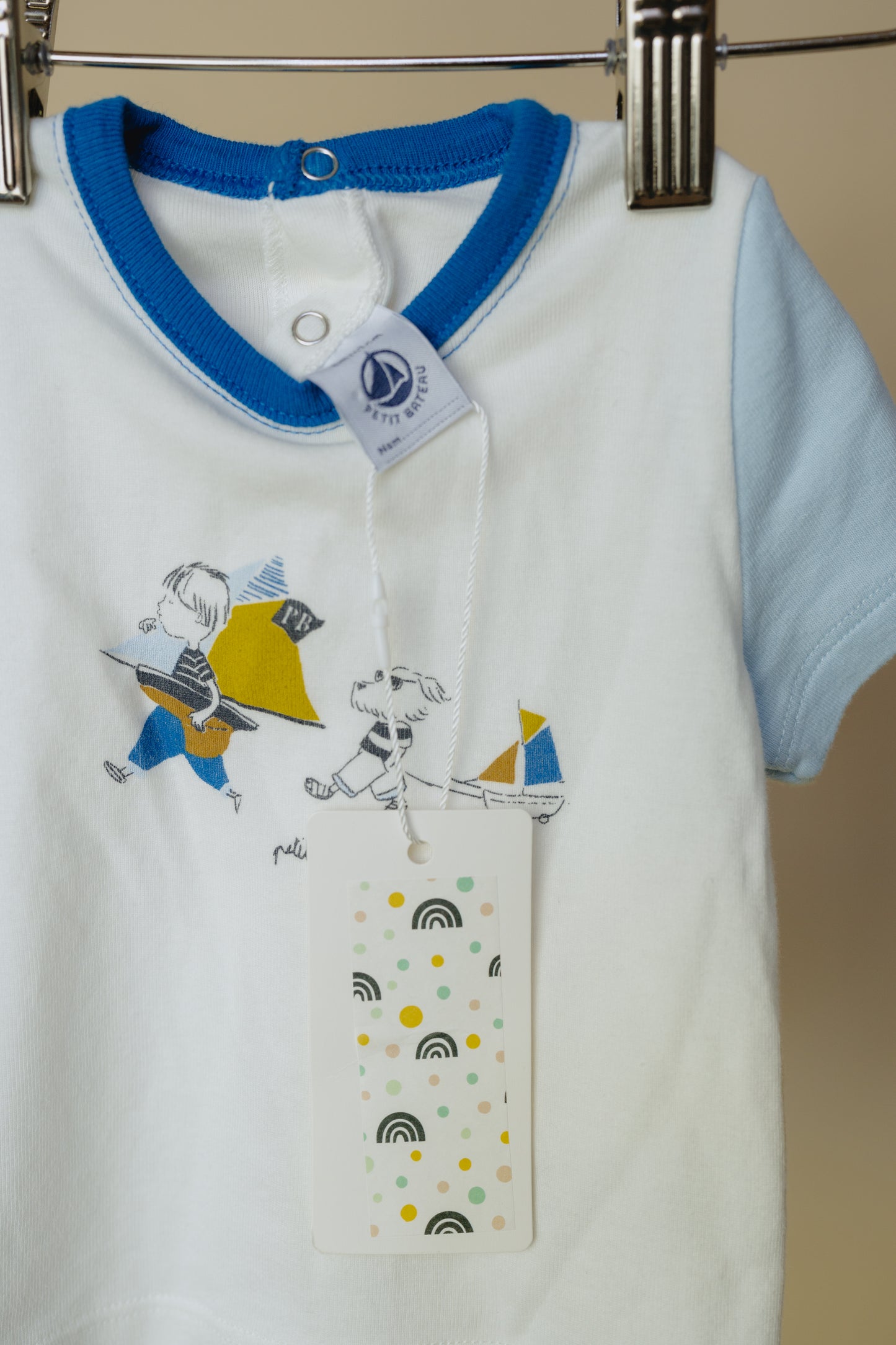 Petit Bateau White/Blue T-Shirt, 6 Months