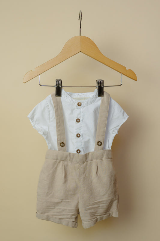 JoJo Maman Bébé Beige Shirt and Shorts Set, 3-6 Months