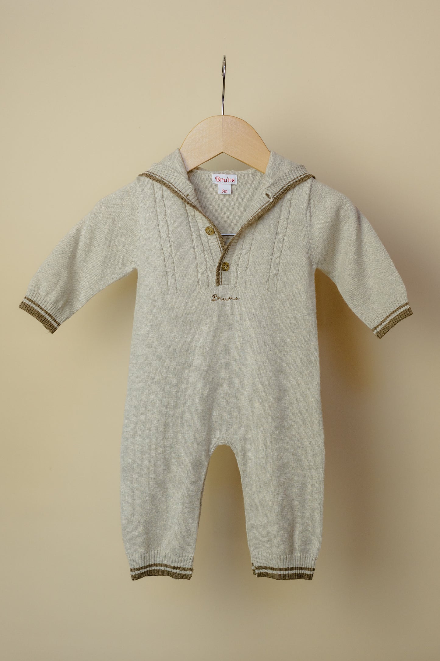 Brums Milano Beige/Brown Onesie with Hood, 3 Months