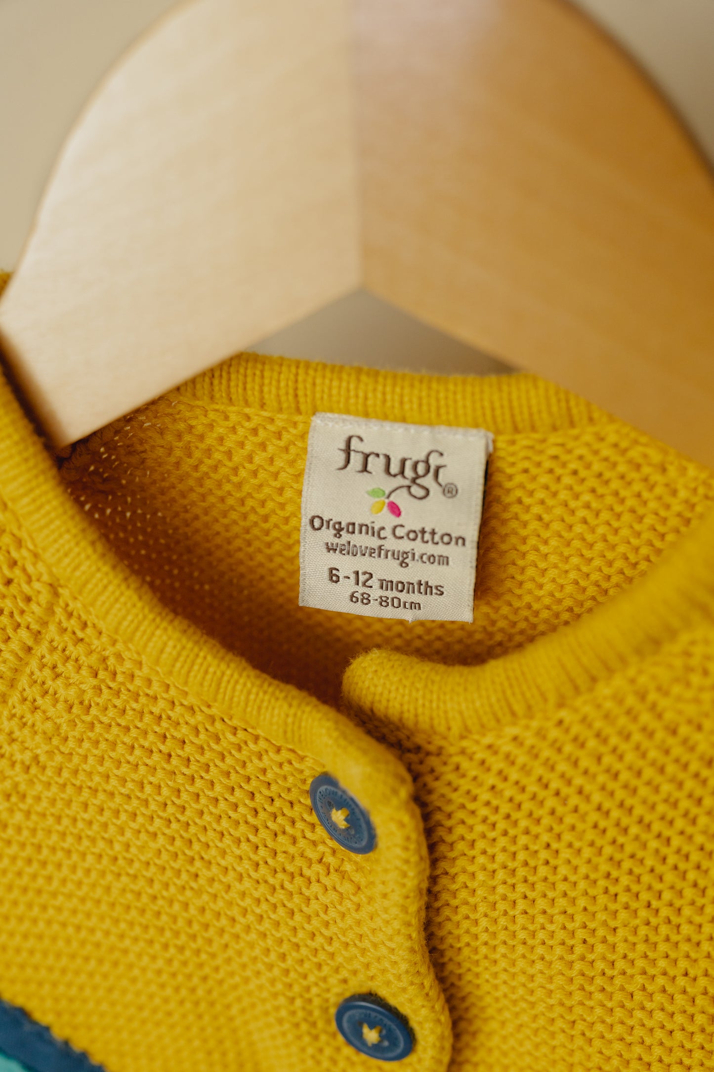 Frugi Yellow Knitted Cardigan, 6-12 Months