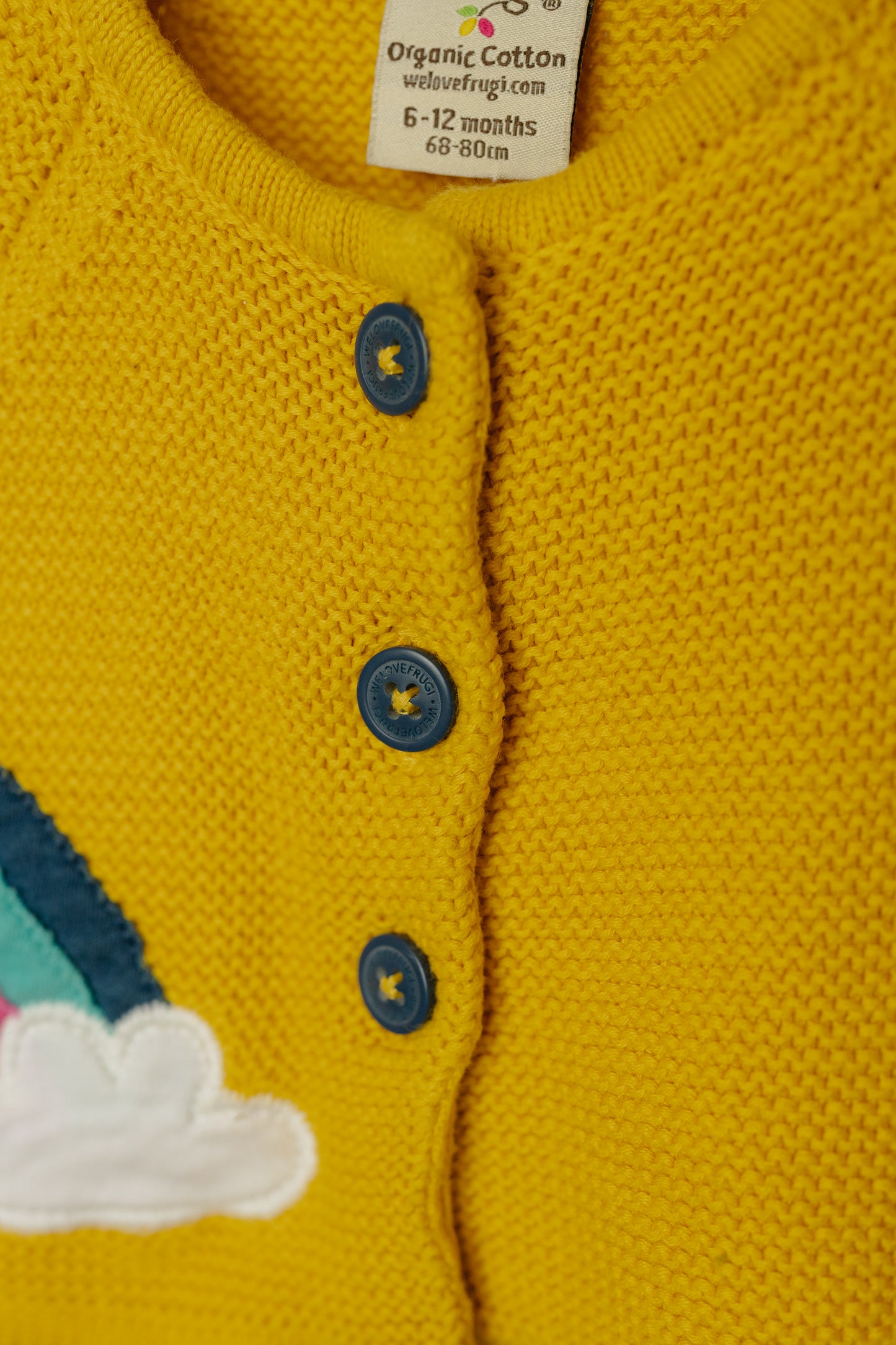 Frugi Yellow Knitted Cardigan, 6-12 Months