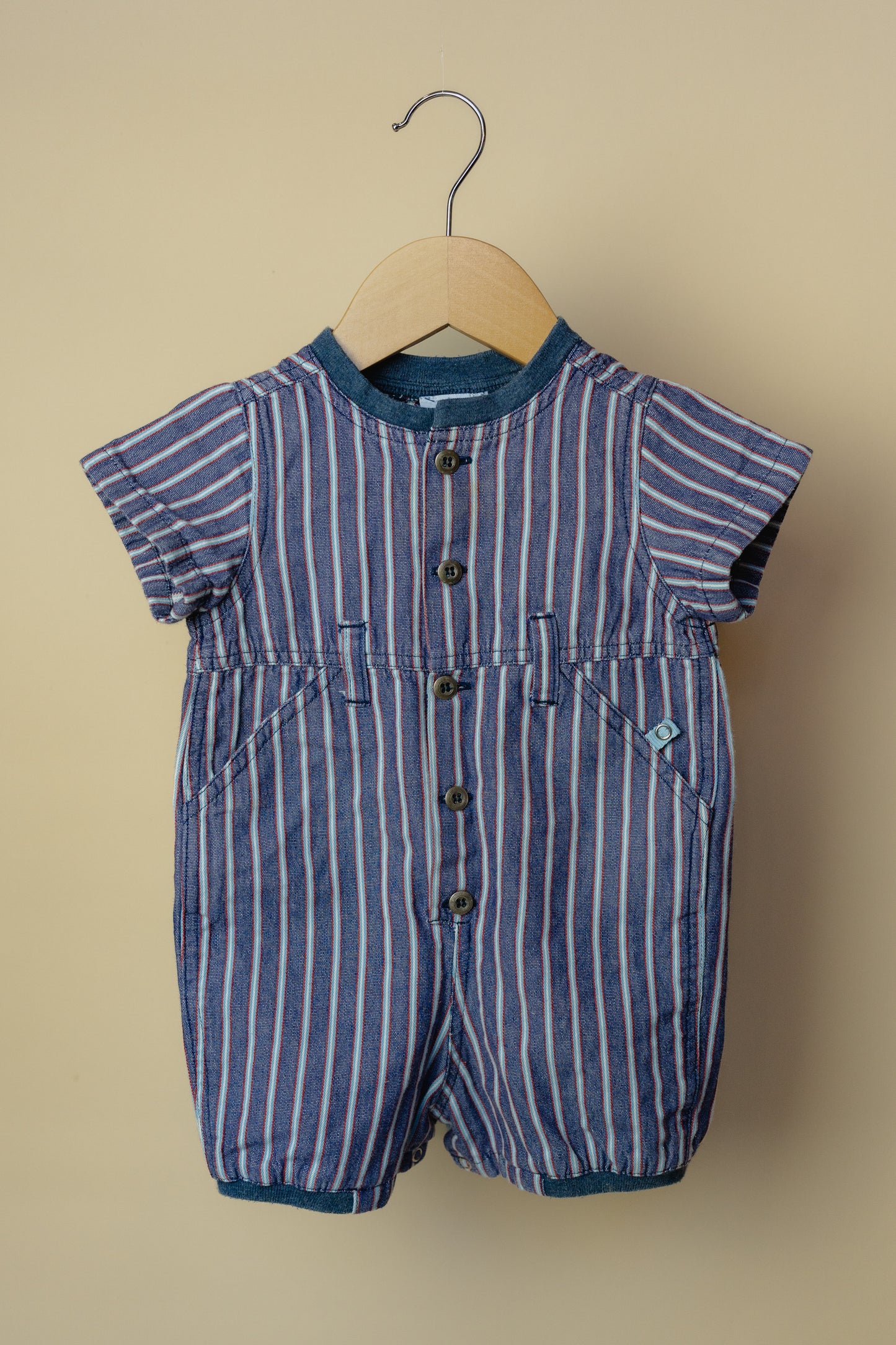 Jacadi Paris Blue Striped Romper, 12 Months