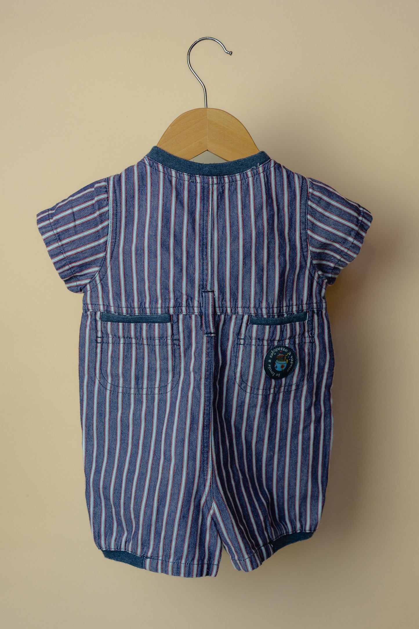 Jacadi Paris Blue Striped Romper, 12 Months