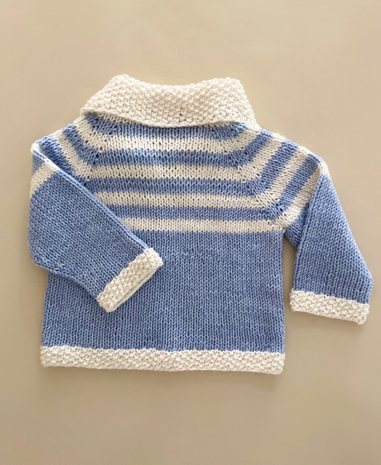 Hand Knitted Blue & White Jumper, Approx 3-6 Months