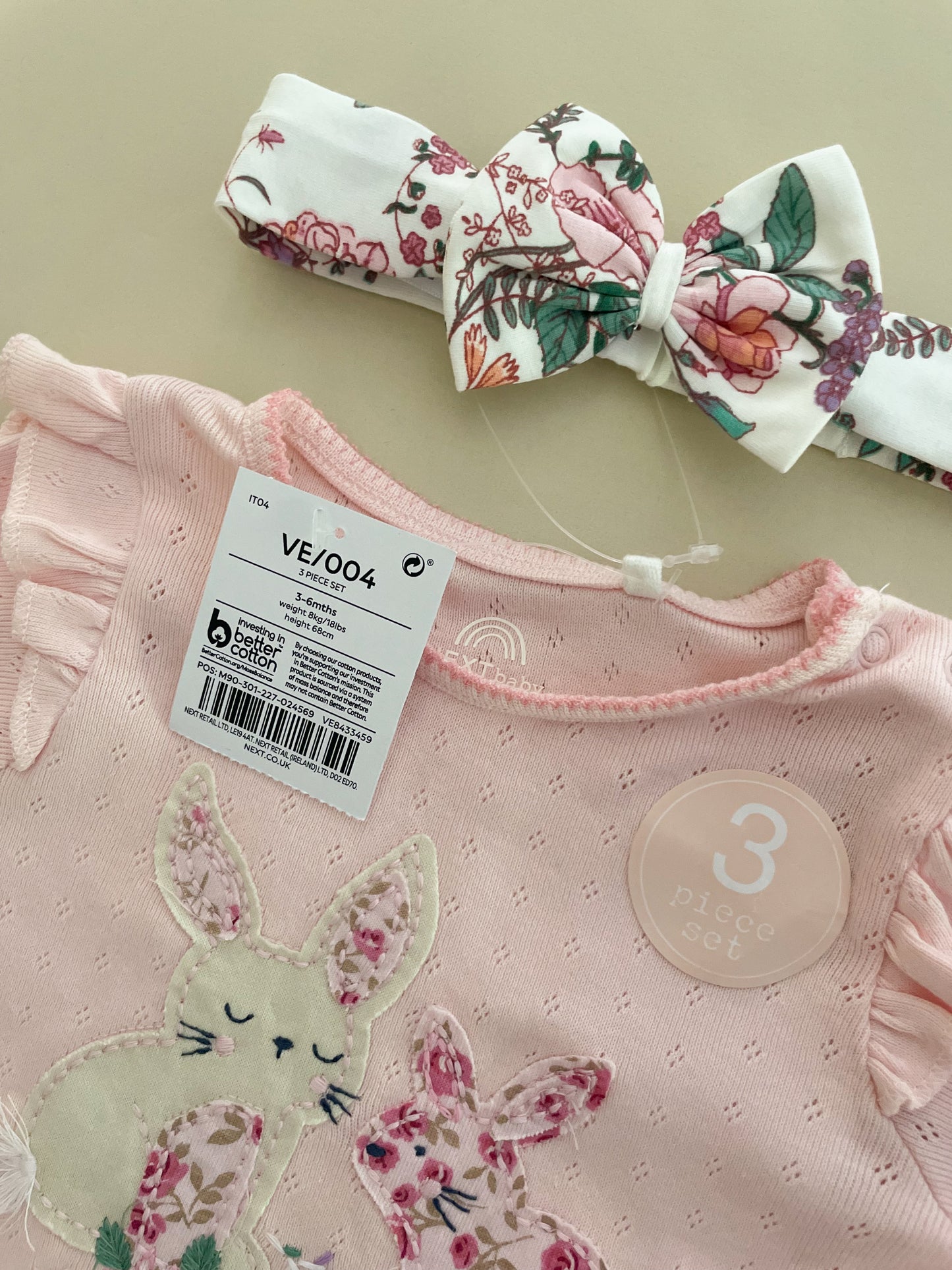 Next 3 Piece Pink Set, 3-6 Months