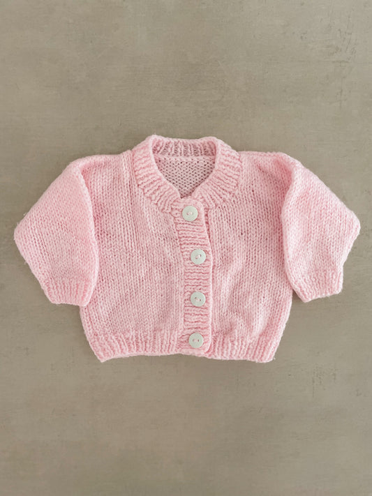 Hand Knitted Pink Cardigan, 1-3 Months