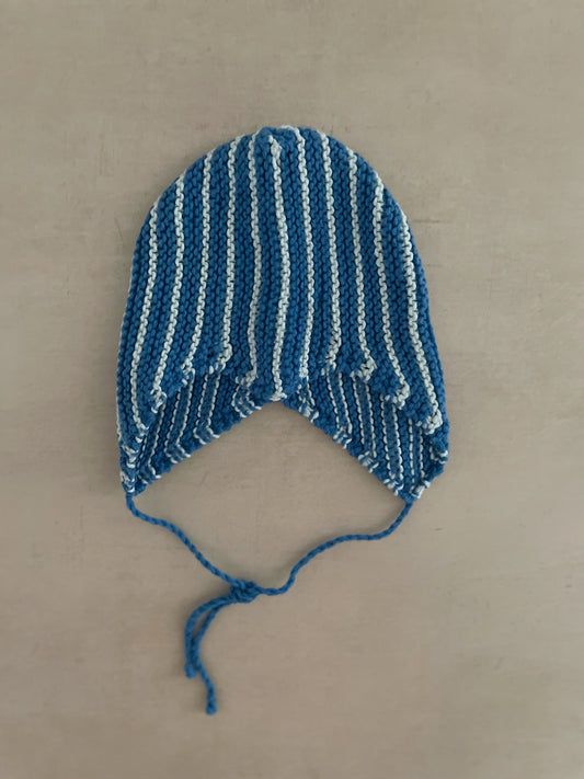 Hand Knitted Dark Blue Bonnet, 0-3 Months