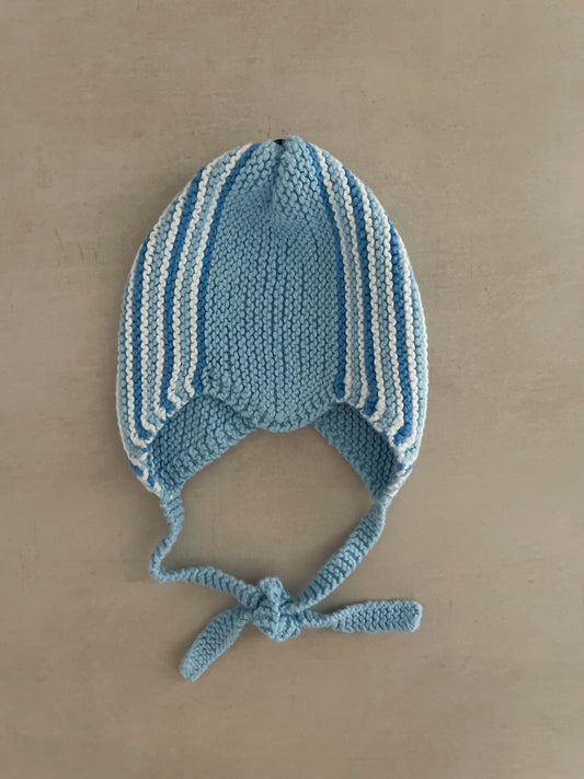 Hand Knitted Blue Bonnet, 0-3 Months