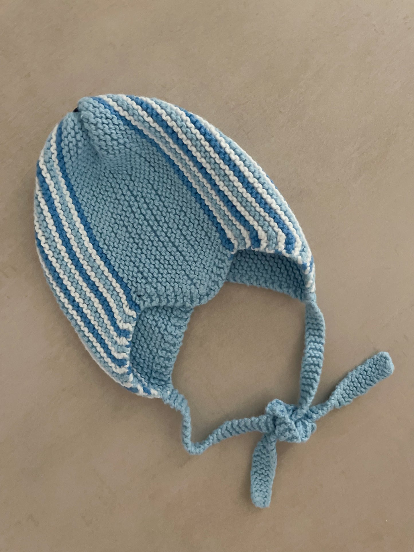 Hand Knitted Blue Bonnet, 0-3 Months