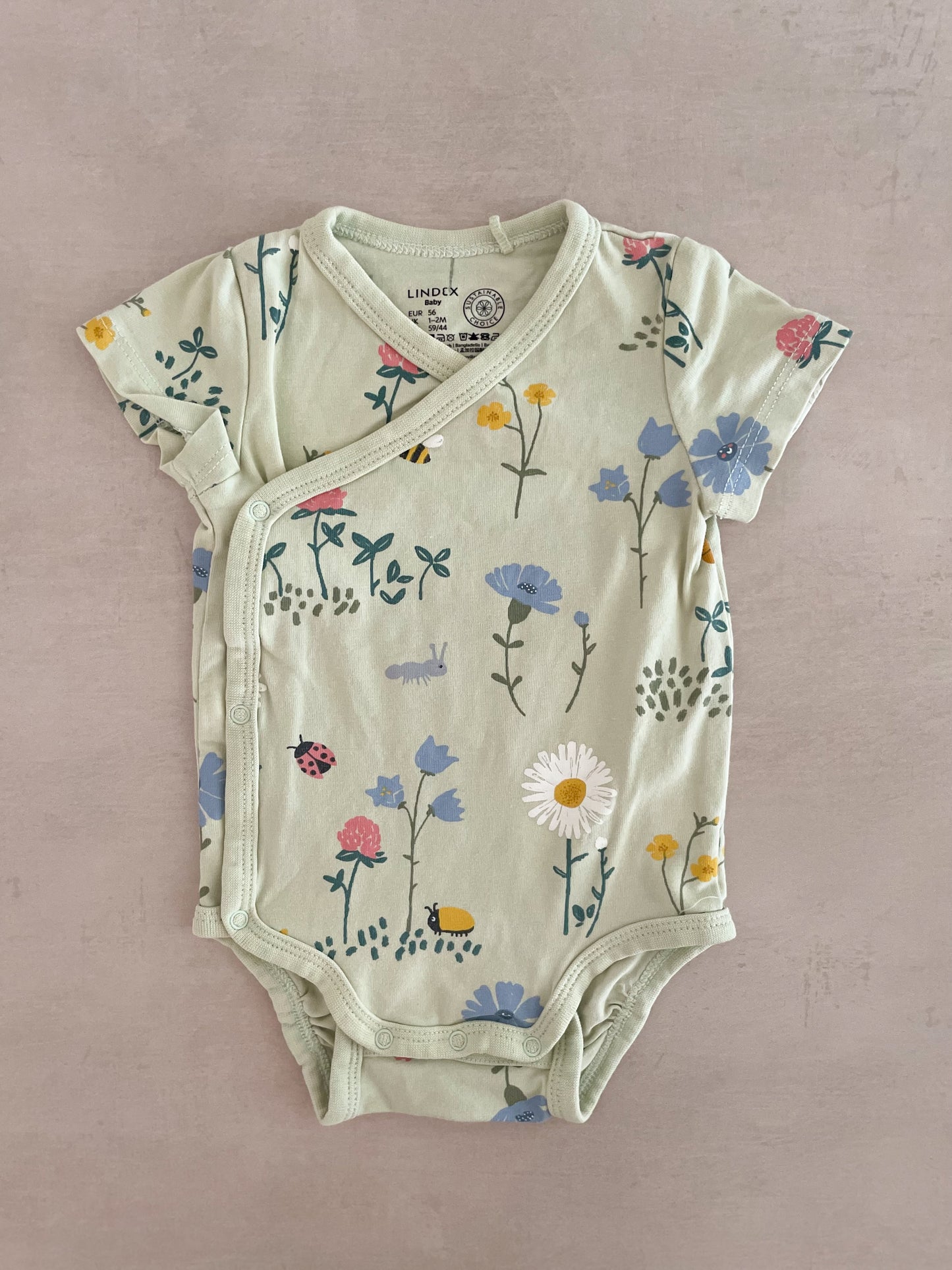 Lindex Flower Wrap Over Bodysuit, 1-2 Months