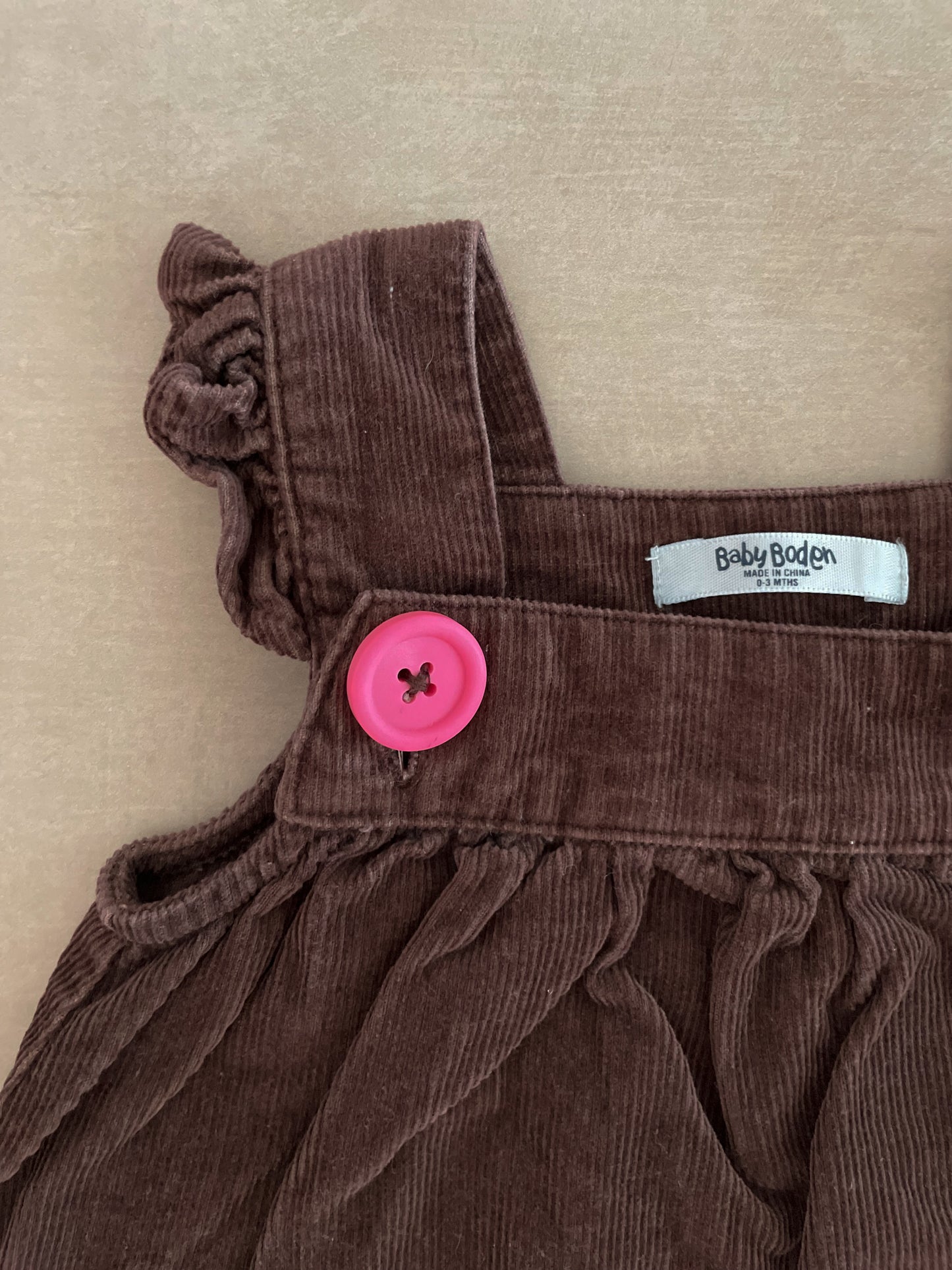 Baby Boden Brown Pinafore, 0-3 Months