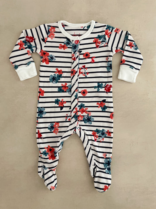 Joules Floral Striped Sleepsuit, Up to 3 Months