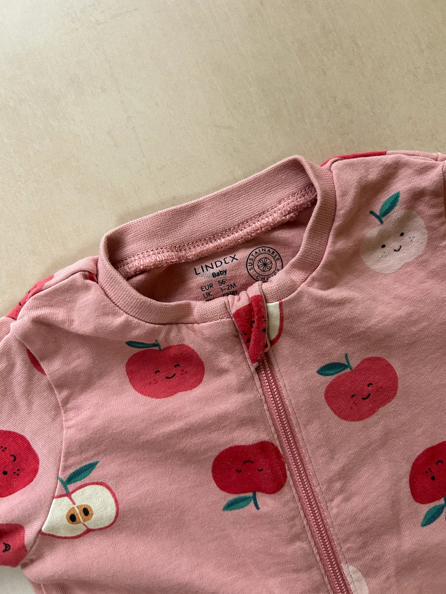 Lindex Pink Apple Sleepsuit, 1-2 Months