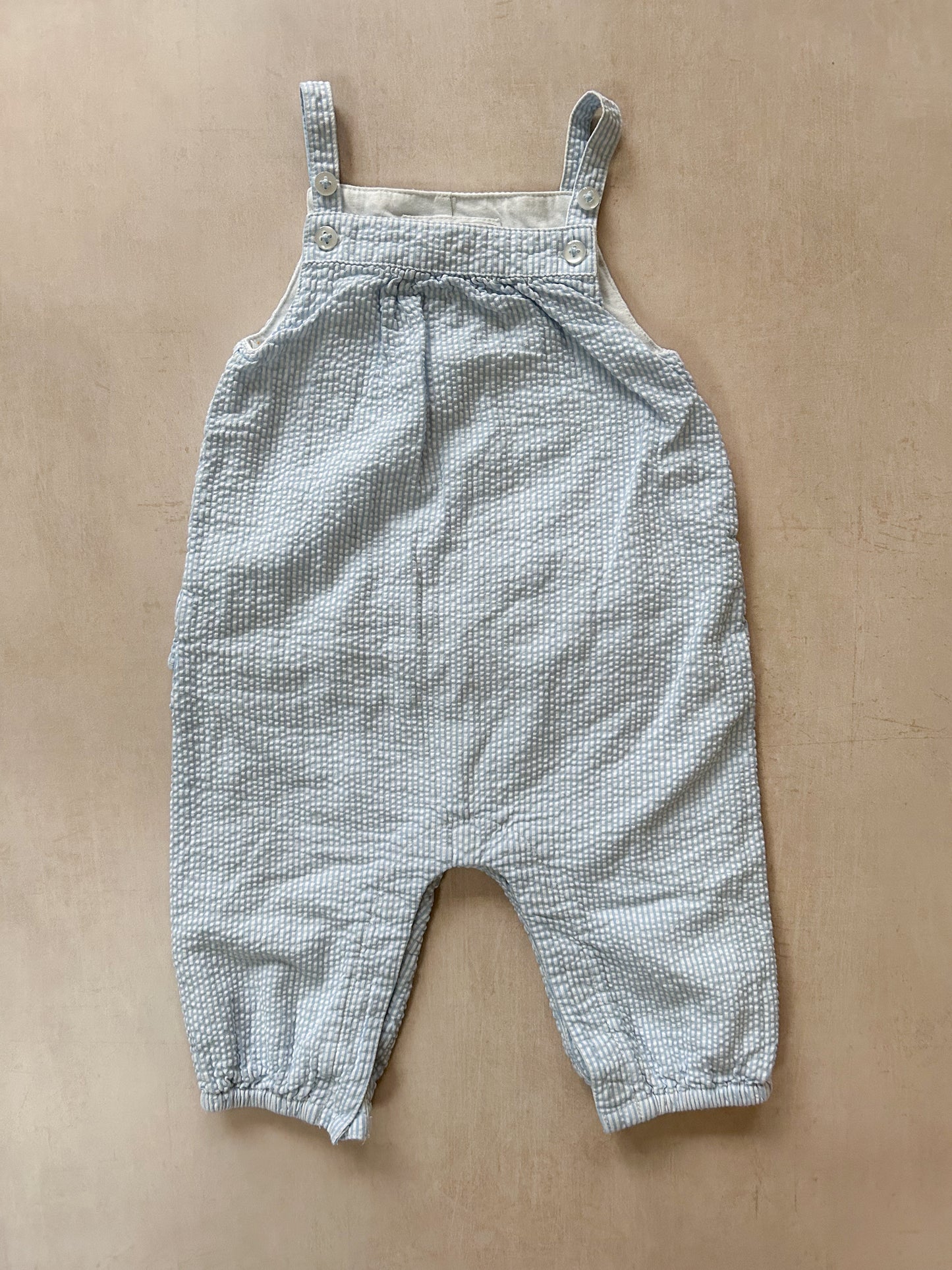 The Little White Company Blue Striped Dungarees, 0-3 Months